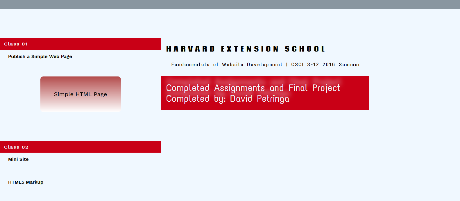 Home Page for Fundamentals of Web Developement Using JavaScript at Harvard Extension School